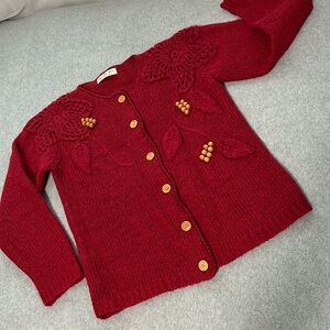 Vintage Grandma Chunky Sweater Womens Medium Petite Cottagecore Red Country